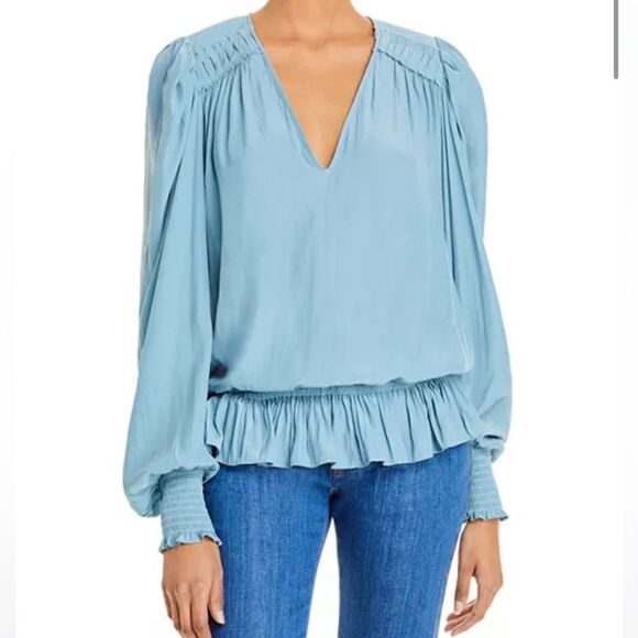 Ramy Brooke NWT Melissa V Neck Ruffled top size M in the color Blumo - Picture 1 of 5